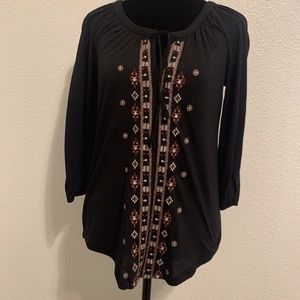Maurices Black Aztec Embroidered 3/4 Sleeve Casual Top Women's Size XS